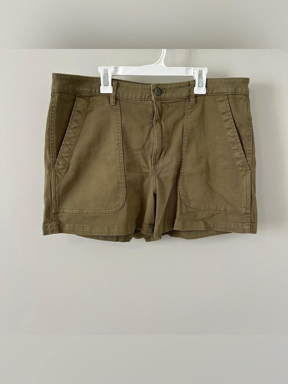 Quince Organic Cotton Stretch Twill Utility Shorts Olive Green Women’s Size 14